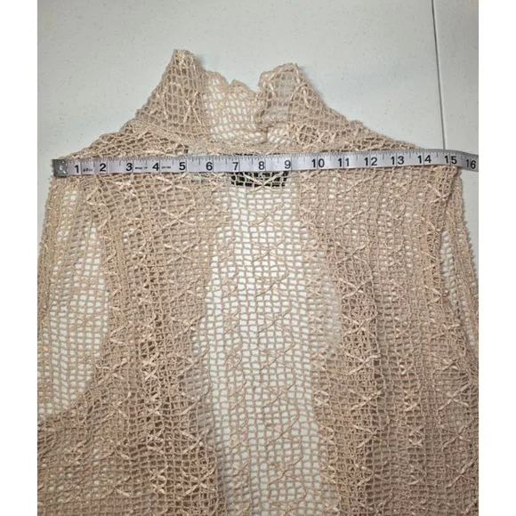 Boho Coastal Cowgirl Crochet Vest Festival Layering Beige L - Picture 6 of 7